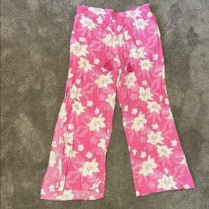 Pink and White Wide Leg Floral Pants